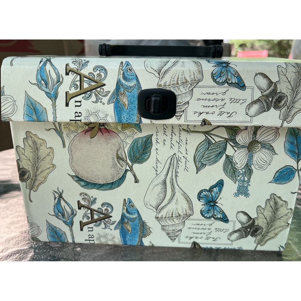 Vintage Photo Or Recipe Box 9.5"x7" Blue And White Organizer
